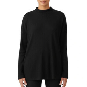 Eileen Fisher Thermal Mockneck Tunic Top Shirt Womens Size XXS Oversized Black